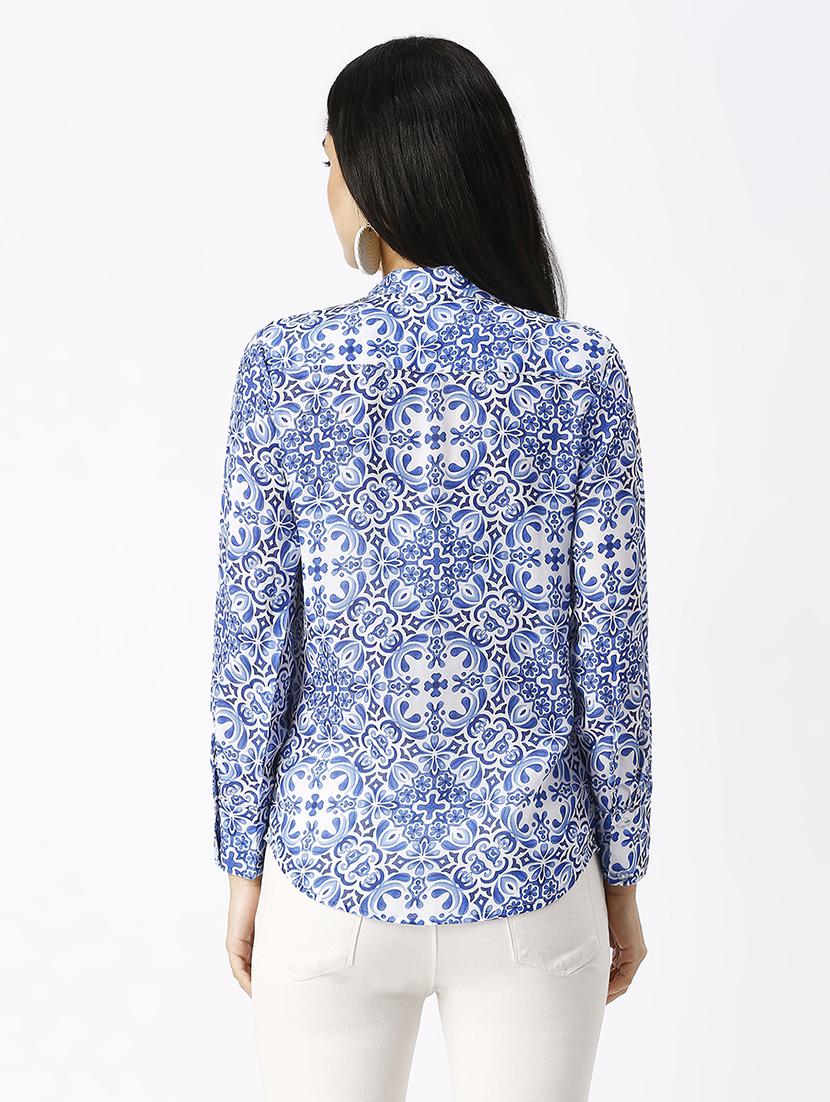 women printed mandarin neck puff sleeve shirt - 21569573 - Standard Image - 3
