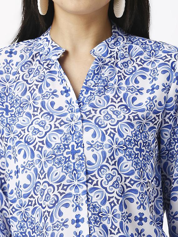 women printed mandarin neck puff sleeve shirt - 21569573 - Standard Image - 5