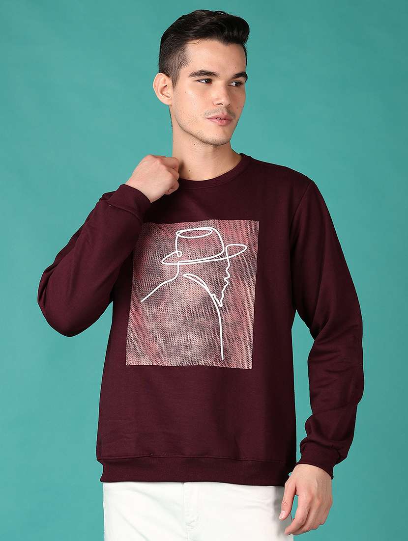men long sleeves front print sweatshirt