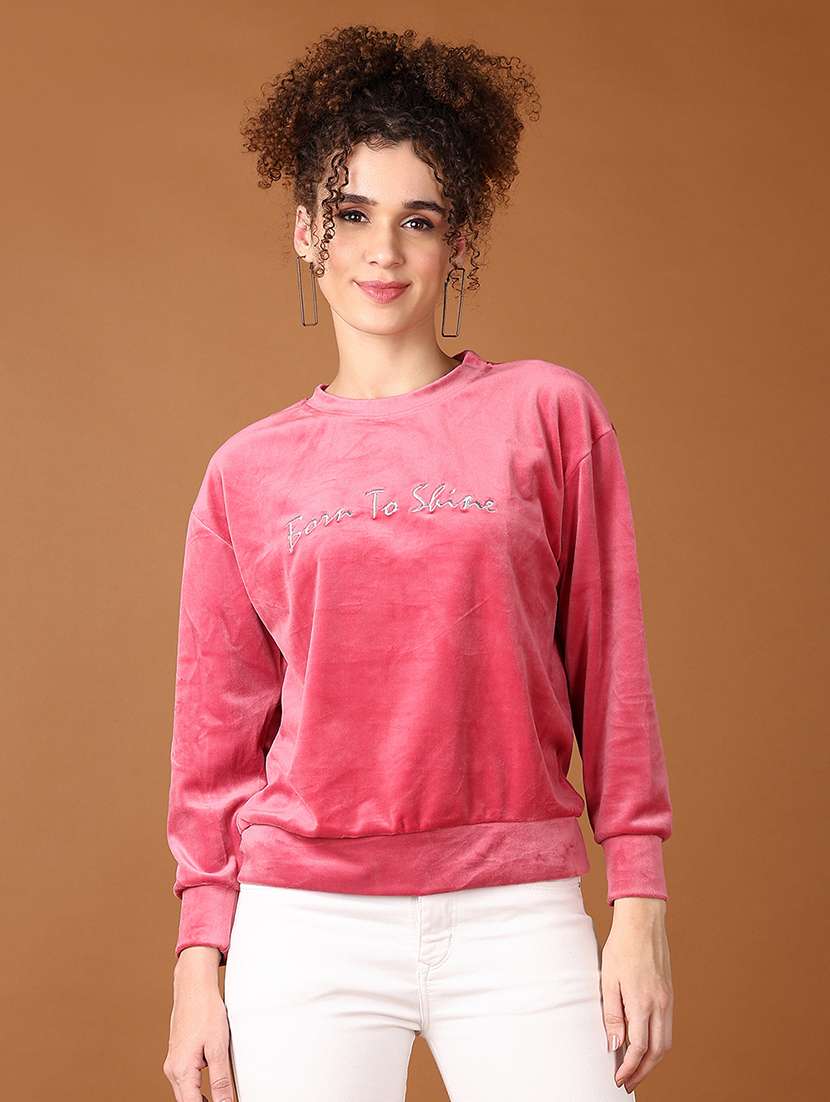 women pink chest print long sleeve sweatshirt