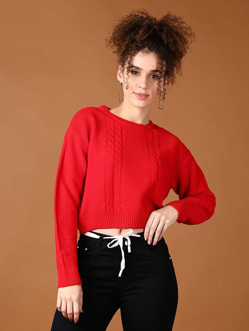 women self design long sleeve cropped pullover