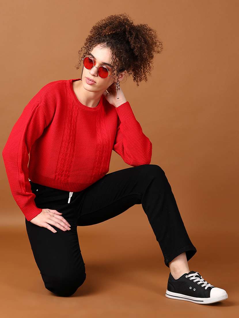 women self design long sleeve cropped pullover - 21569611 -  Standard Image - 3