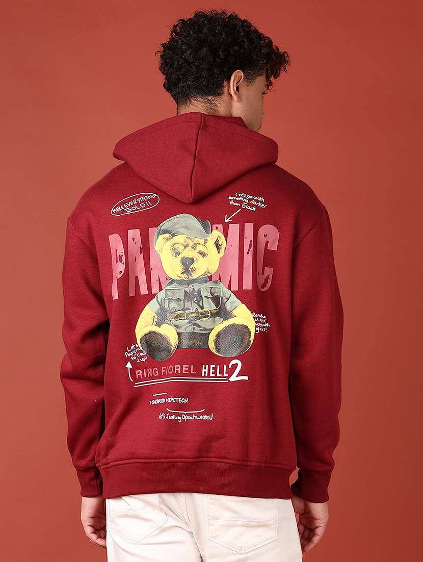 men front & back print long sleeve hooded sweatshirt