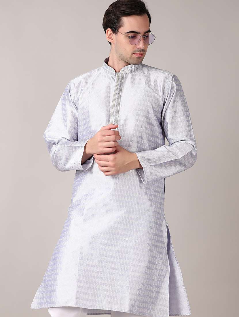 men lavender self design kurta pyjama ethnic wear set - 21569670 -  Standard Image - 3