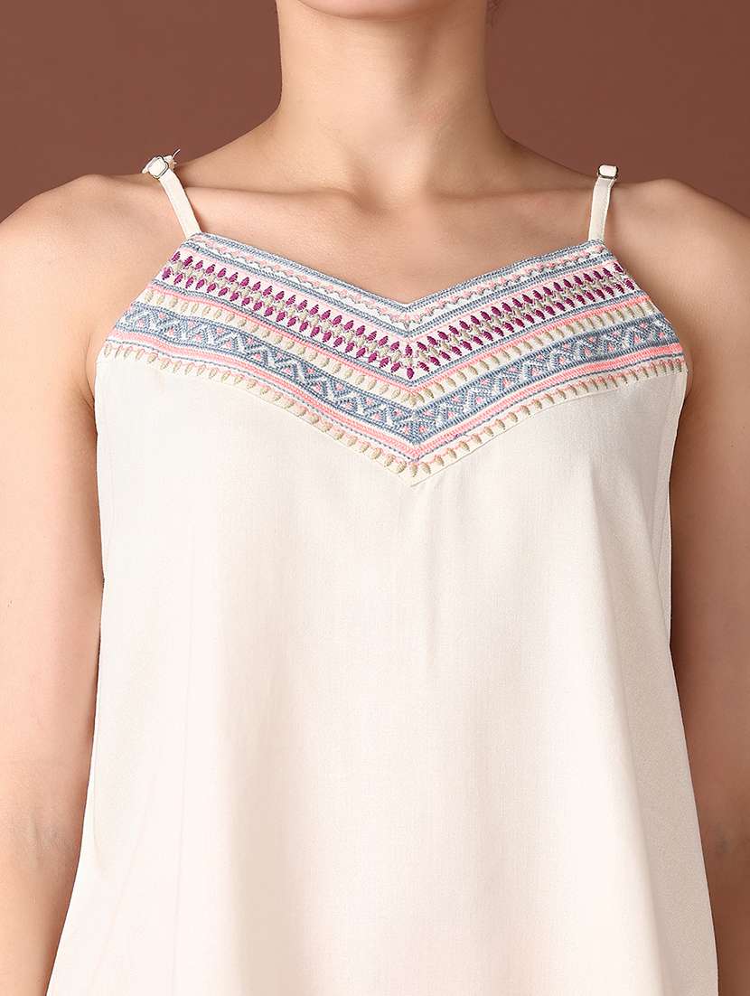 women solid shoulder strap neck top - 21569686 -  Standard Image - 5