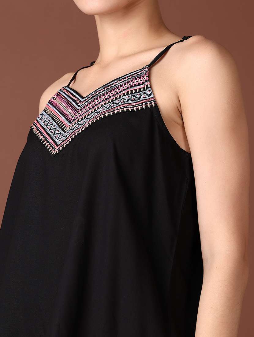 women solid shoulder strap neck top - 21569687 -  Standard Image - 5