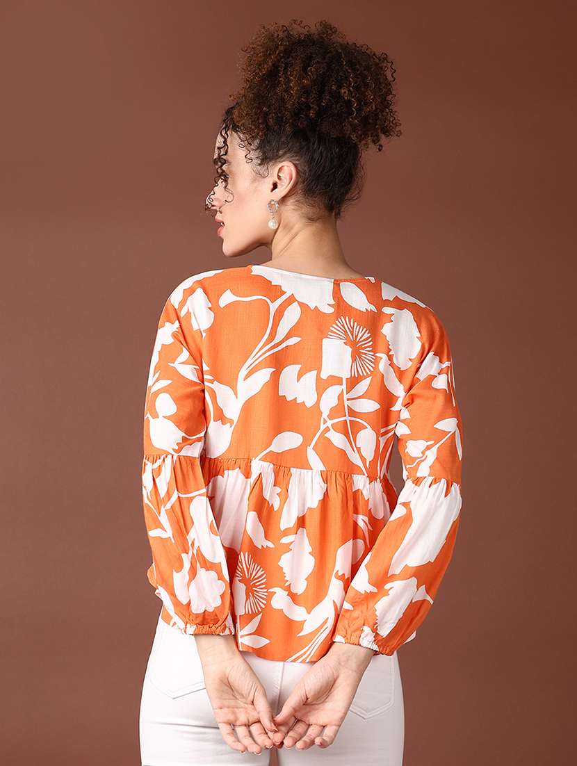 women floral printed long sleeve crop top - 21569688 -  Standard Image - 3