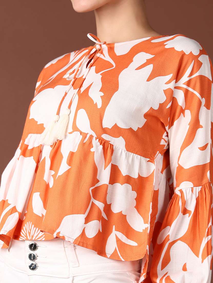 women floral printed long sleeve crop top - 21569688 -  Standard Image - 5