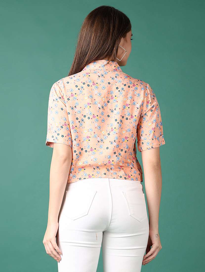 women peach floral printed crop shirt - 21569693 -  Standard Image - 3