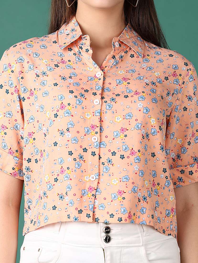 women peach floral printed crop shirt - 21569693 -  Standard Image - 5