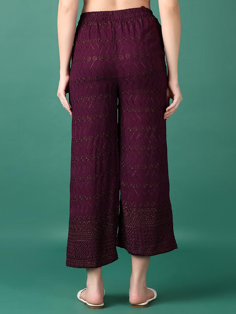 women purple embroidered palazzo - 21569696 - Standard Image - 3