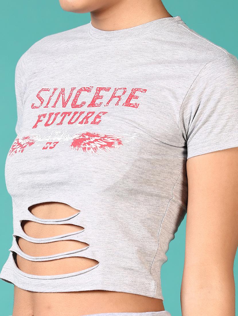 women front print crop t-shirt - 21569729 - Standard Image - 5