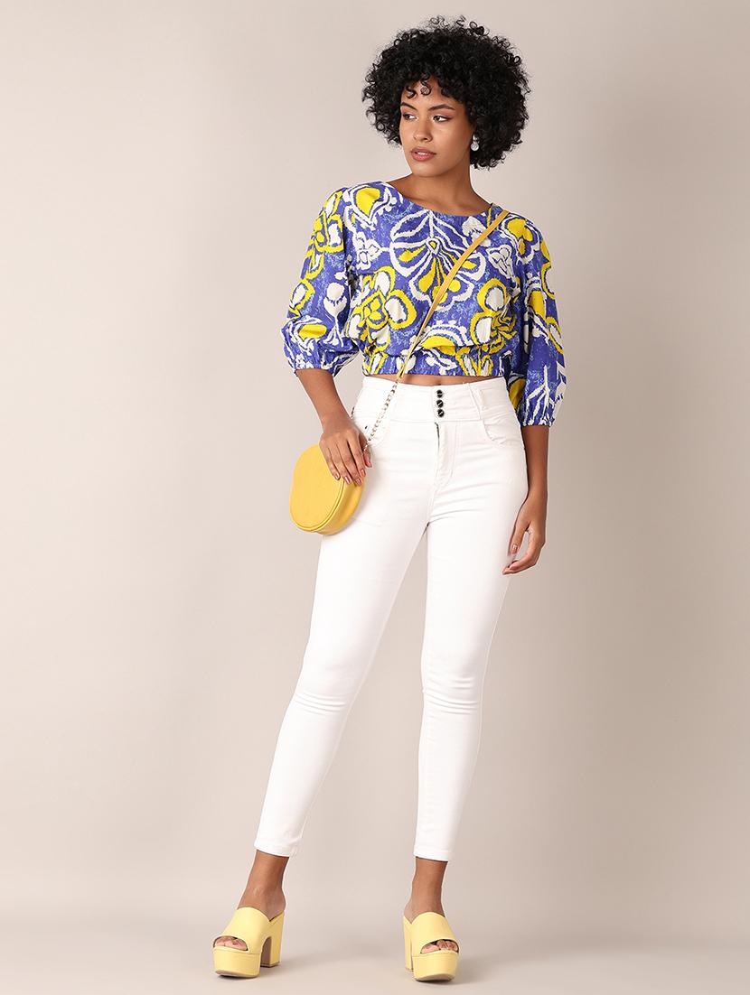 women printed puff sleeves crop top - 21569741 - Standard Image - 3