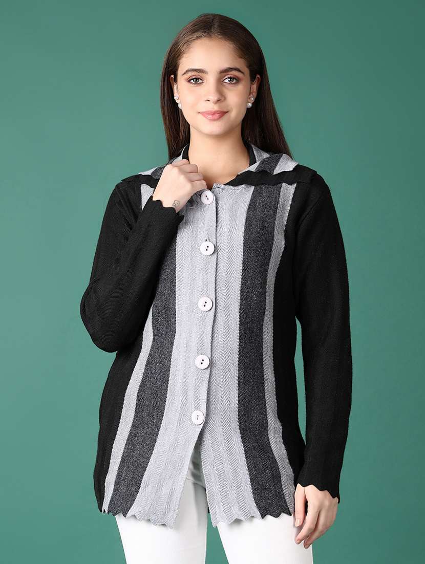 women striped long sleeve cardigan
