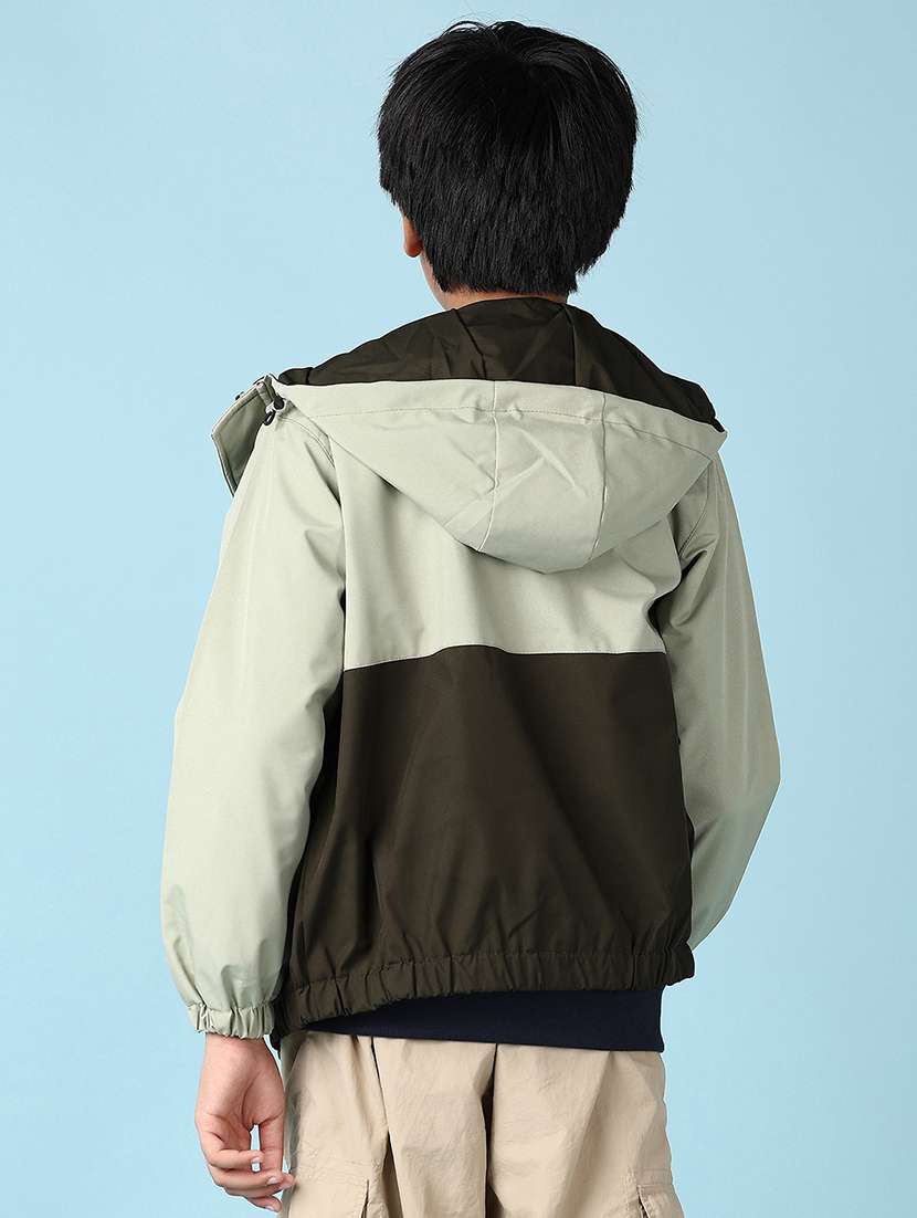 boys olive color block long sleeve hooded jacket - 21569805 -  Standard Image - 3