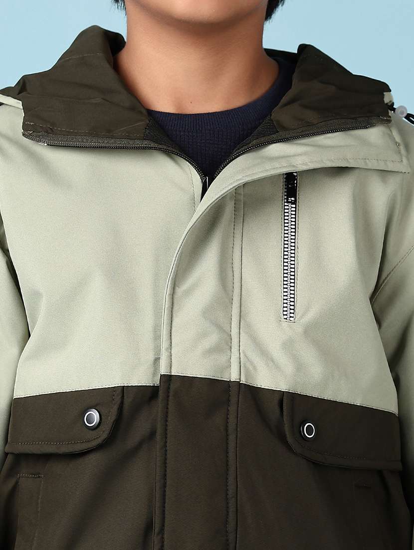 boys olive color block long sleeve hooded jacket - 21569805 -  Standard Image - 5