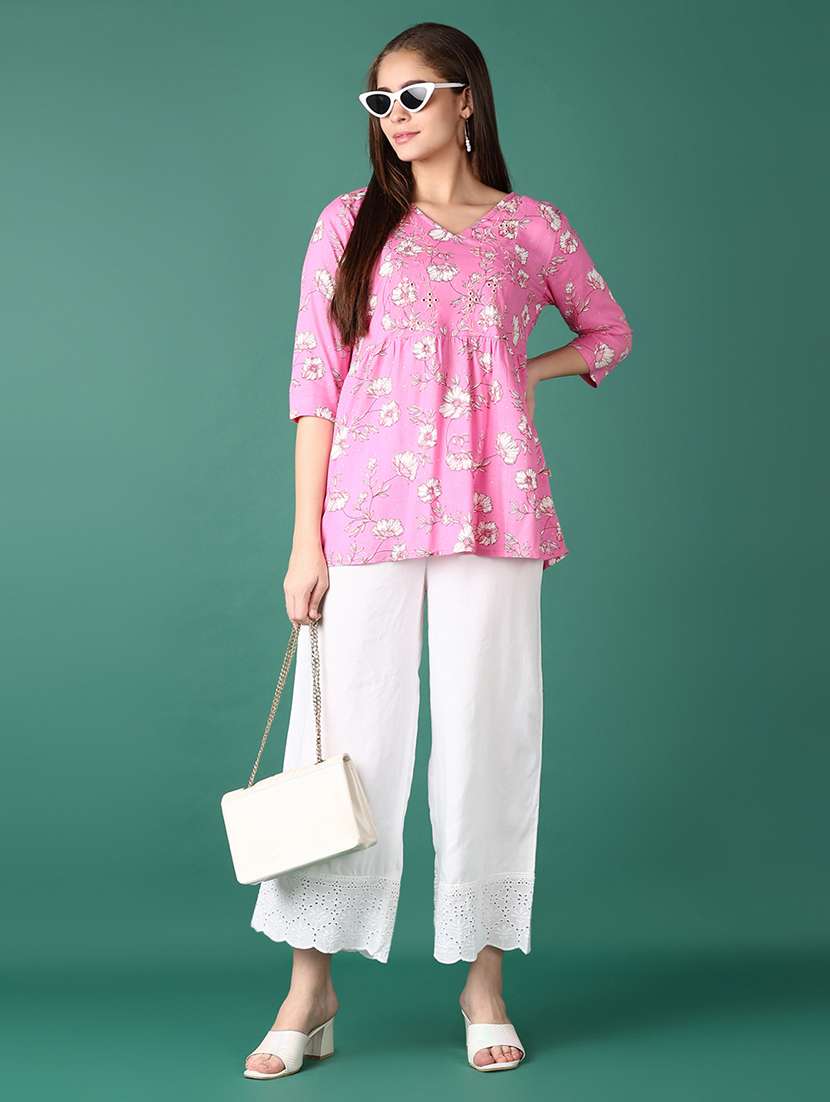 women floral three quarter sleeve a-line kurti - 21569985 -  Standard Image - 3
