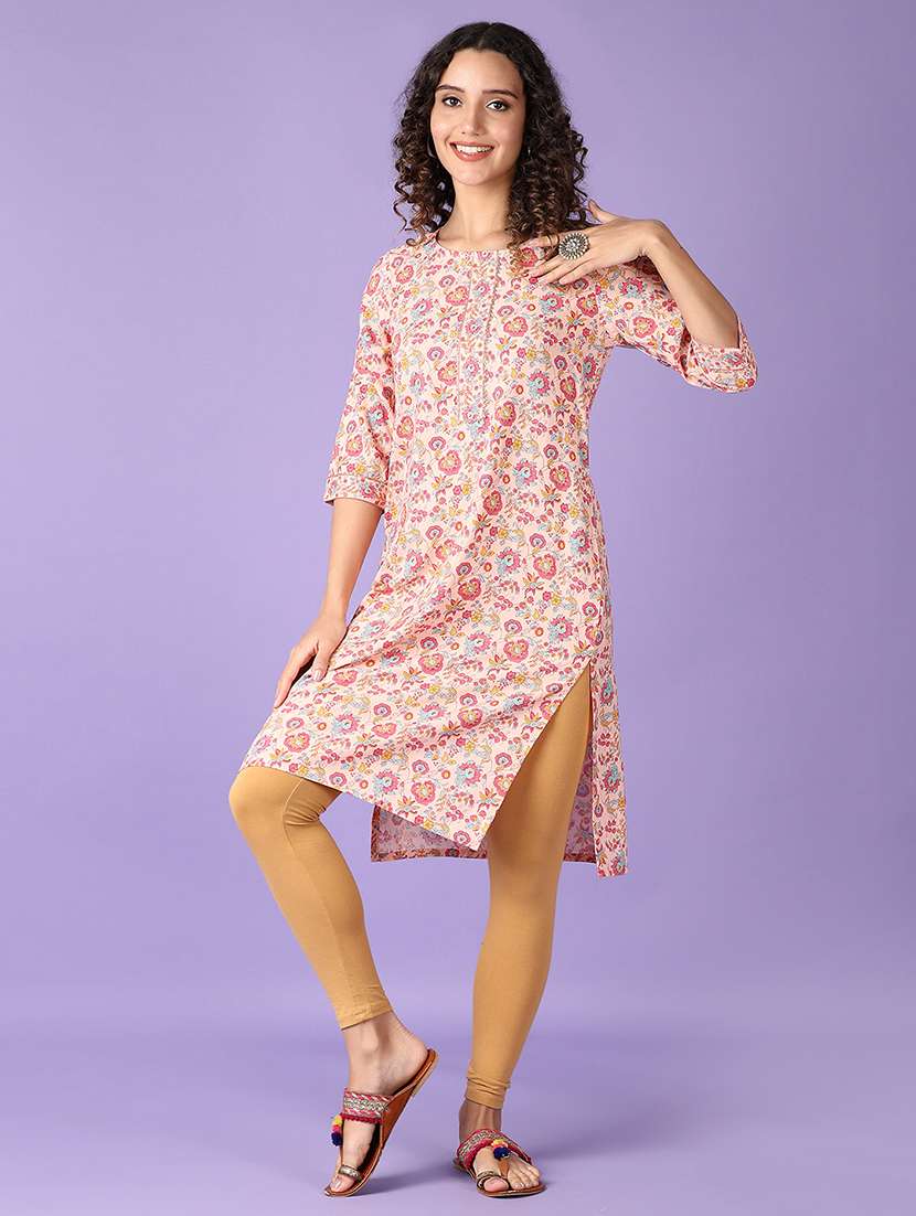 women floral three quarter sleeve straight kurta - 21569996 - Standard Image - 3