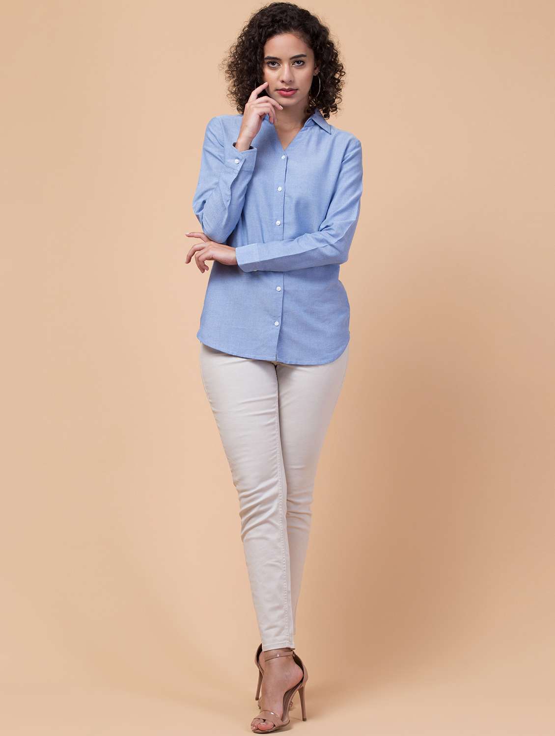 women solid light blue long sleeve shirt - 21570345 - Standard Image - 5