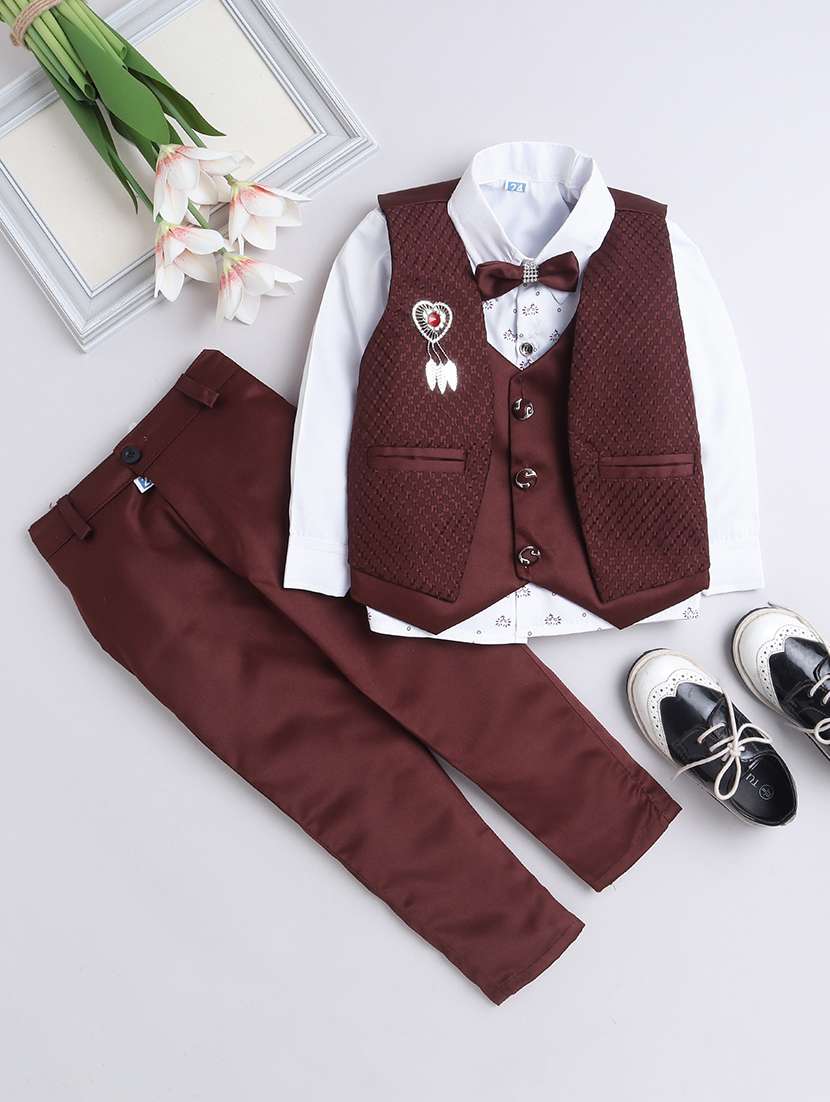 boys formal 3 pcs partywear suit set with neck bow