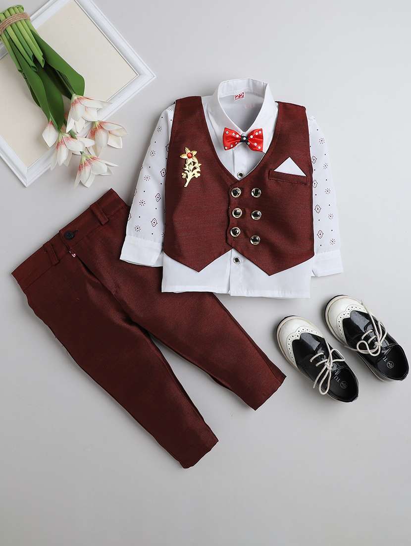 boys formal 3 pcs partywear suit set with neck bow