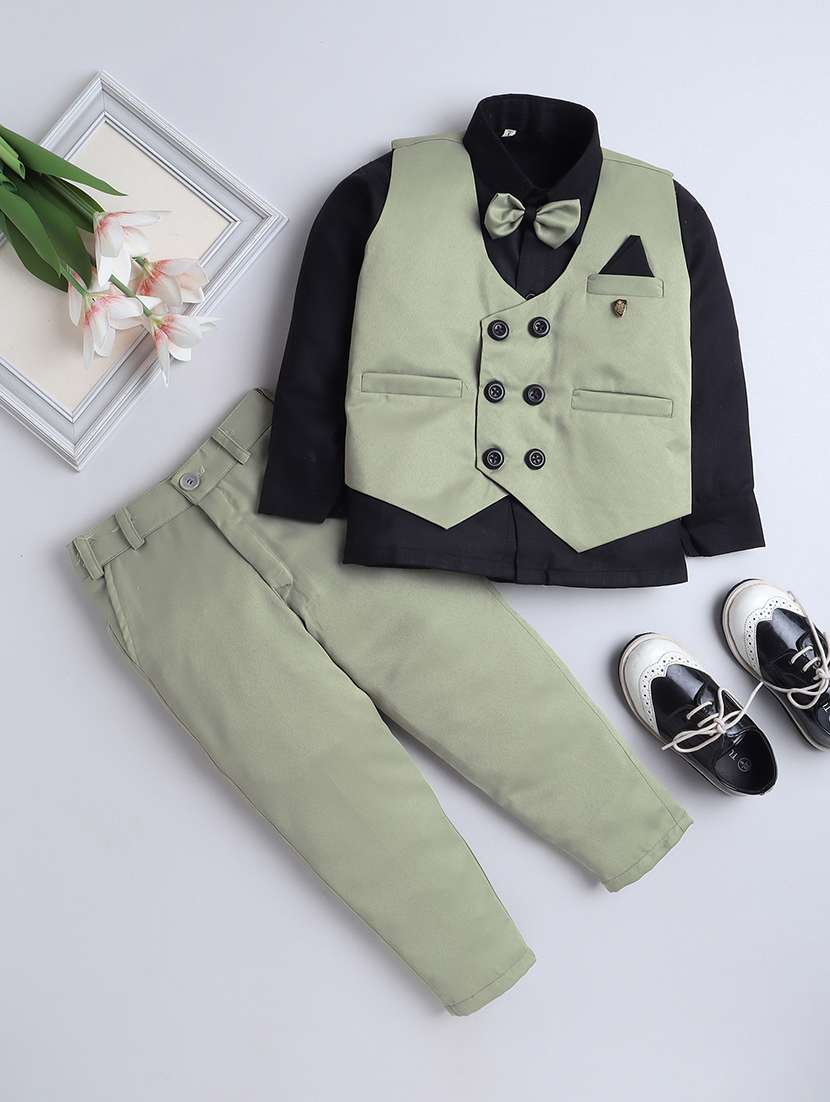 boys formal 3 pcs partywear suit set with neck bow