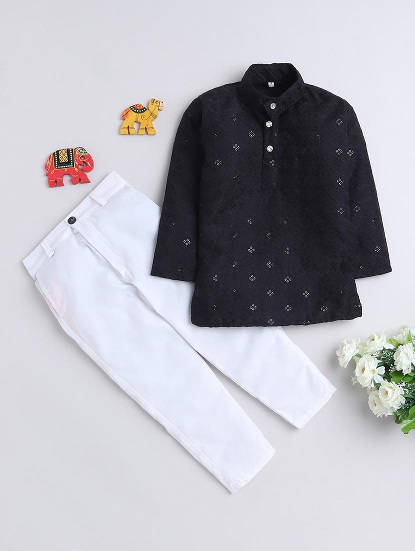 boys embroidered & sequins work kurta and bottom set - 21570440 -  Zoom Image - 0