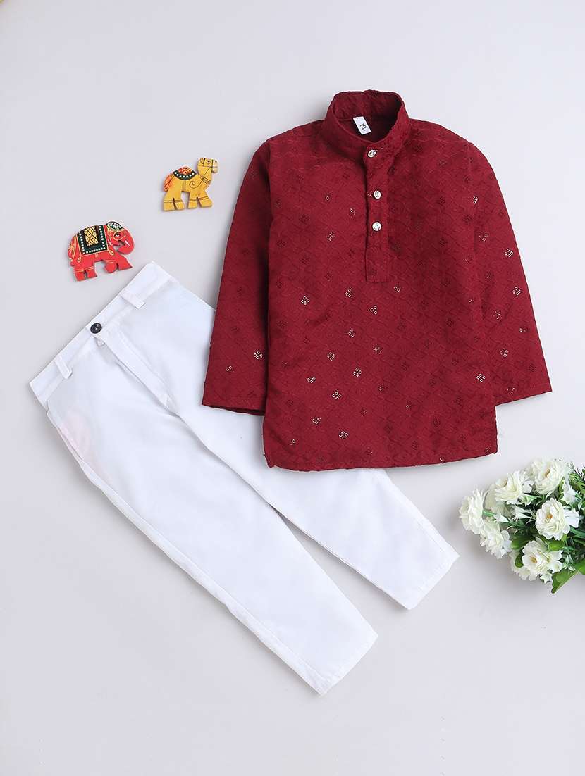 boys embroidered & sequins work kurta and bottom set - 21570442 - Zoom Image - 0