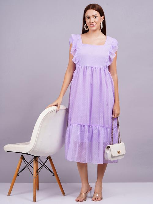 women laveneder solid fit & flare dress - 21570494 - Standard Image - 0