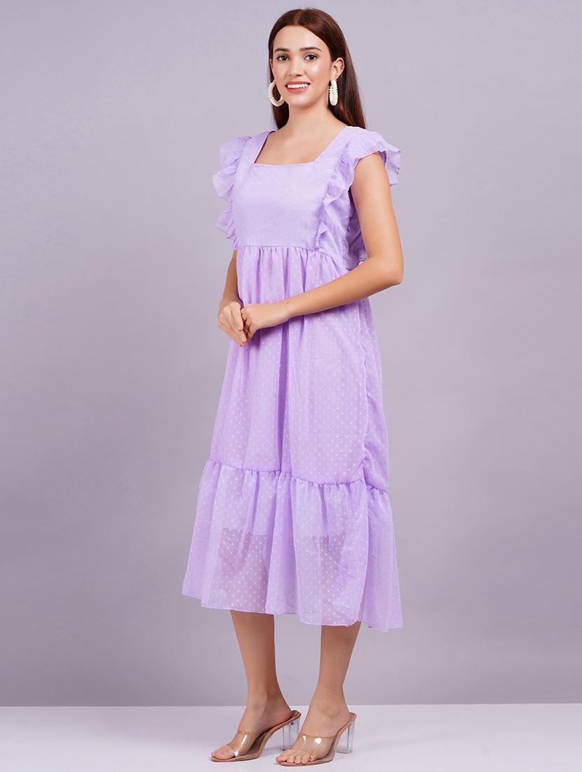 women laveneder solid fit & flare dress - 21570494 - Standard Image - 3