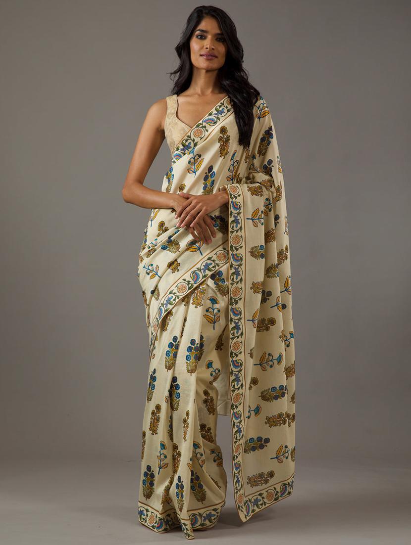 women cream floral printed saree with blouse - 21570568 - Zoom Image - 0