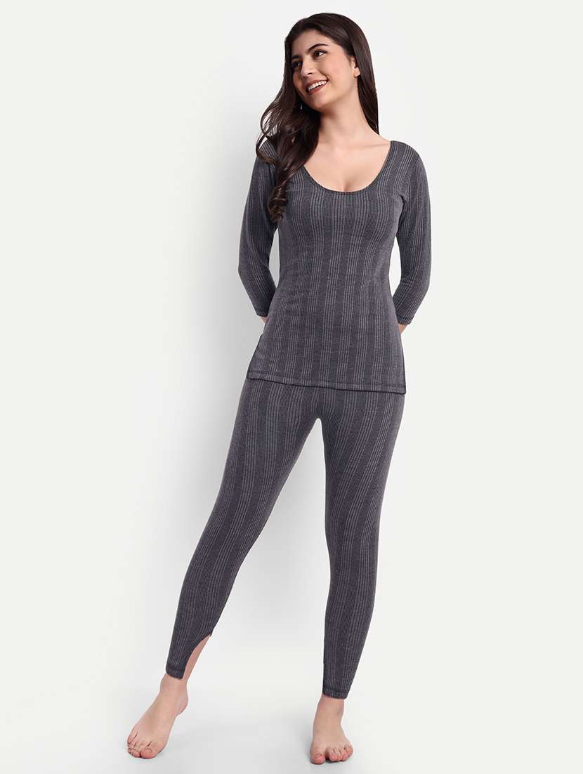 women solid long sleeve scoop neck thermal top - 21570591 -  Standard Image - 3