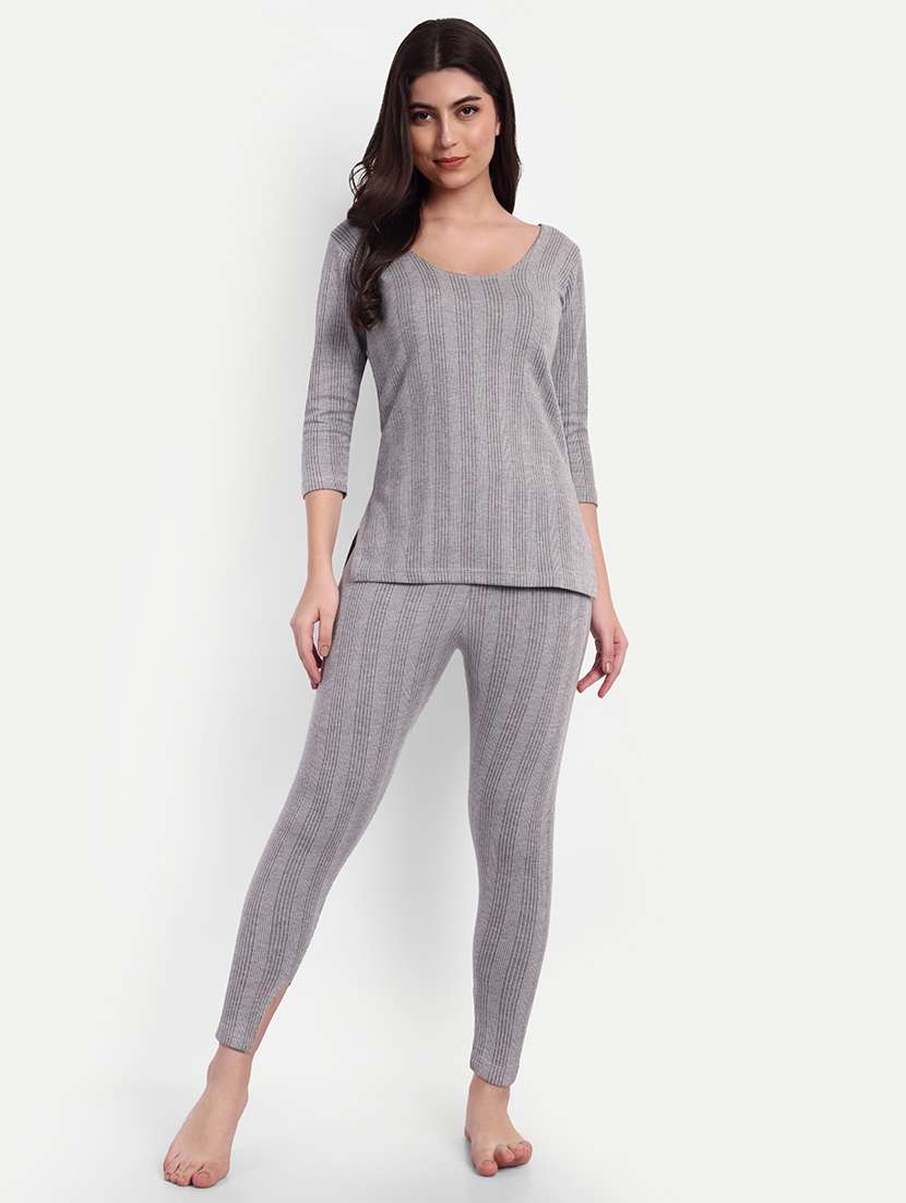 women solid long sleeve scoop neck thermal top - 21570592 -  Standard Image - 3