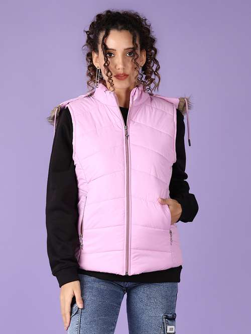 women solid sleeveless quilted jacket - 21570732 -  Standard Image - 0