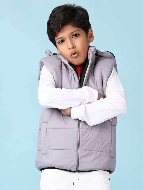 boys solid sleeveless hooded bomber jacket - 21570756 -  Standard Image - 0