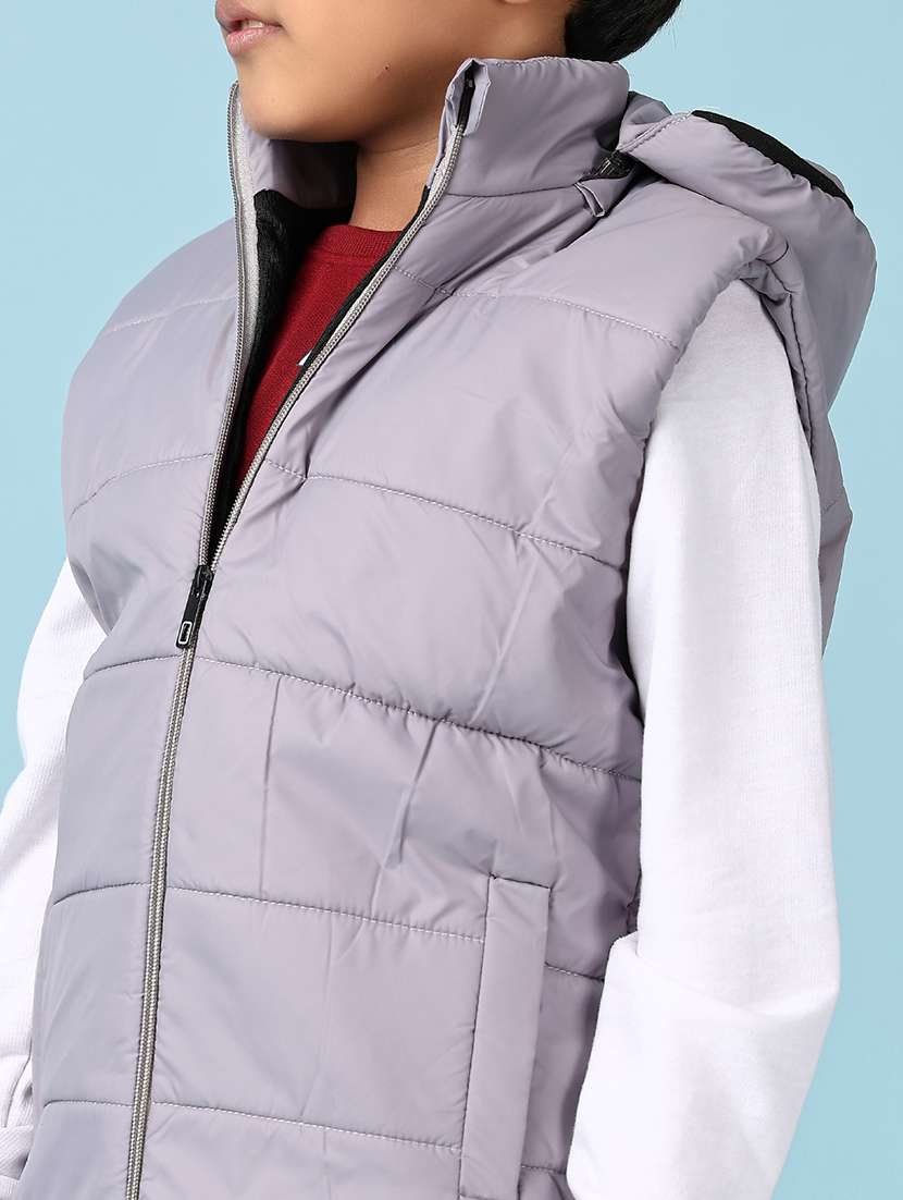 boys solid sleeveless hooded bomber jacket - 21570756 -  Standard Image - 5