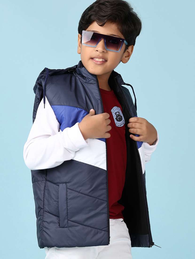 boys color block sleeveless quilted jacket