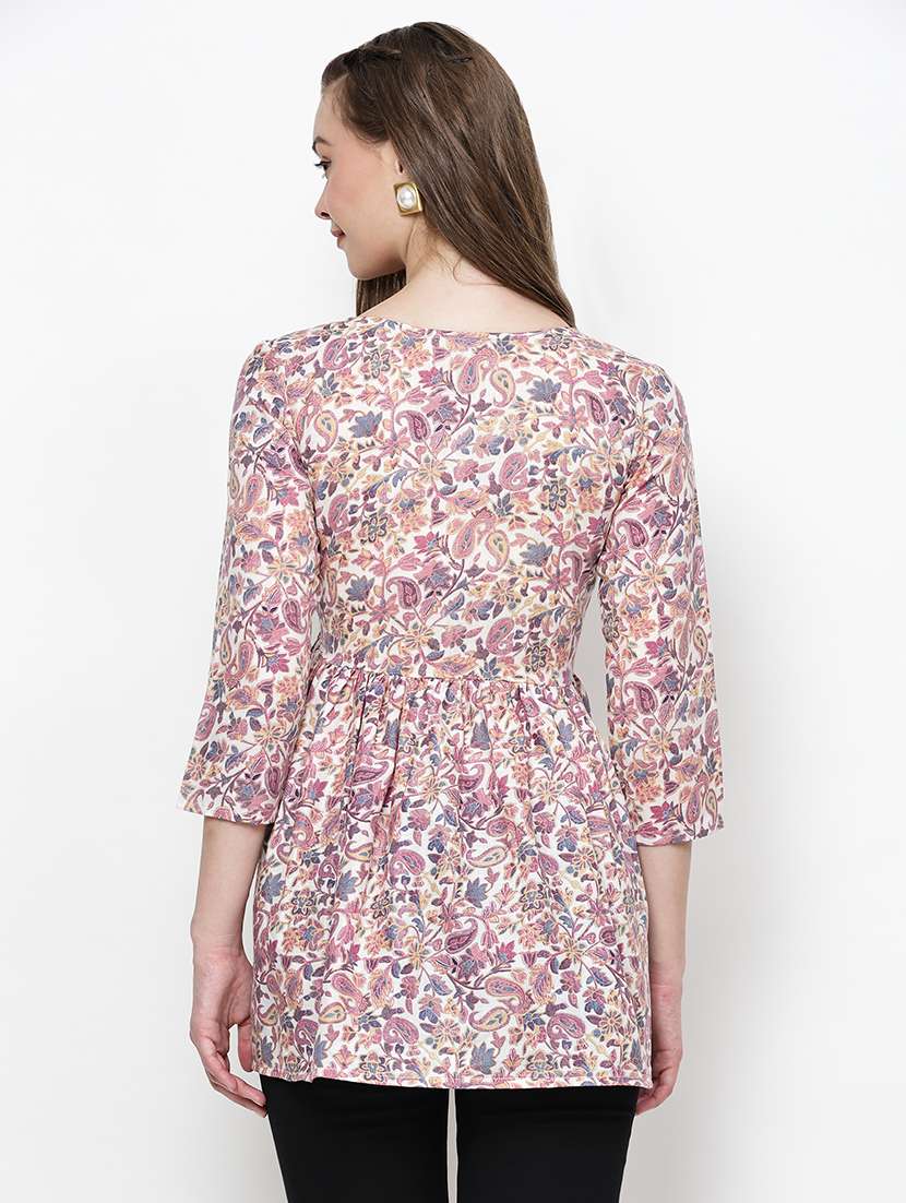 women paisley printed v neck a-line top - 21570896 - Standard Image - 3