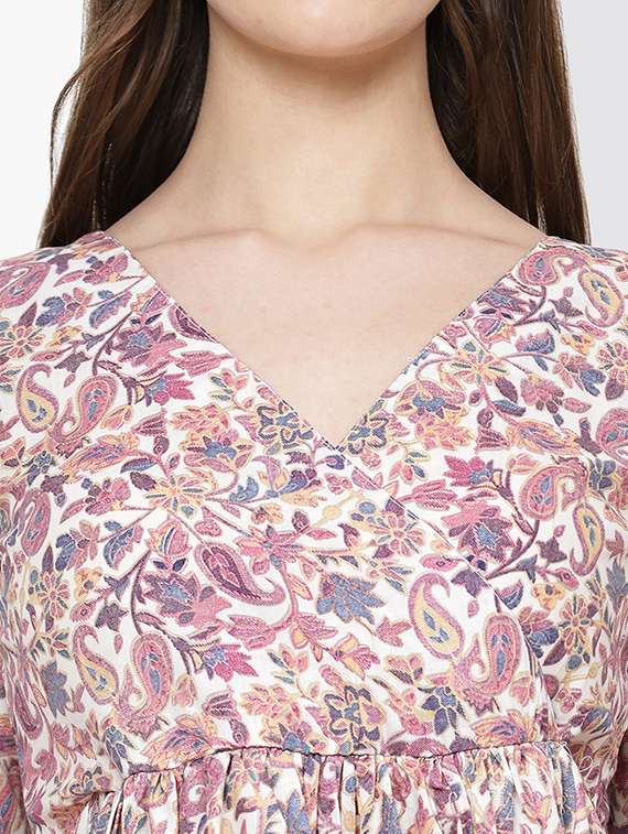 women paisley printed v neck a-line top - 21570896 - Standard Image - 5