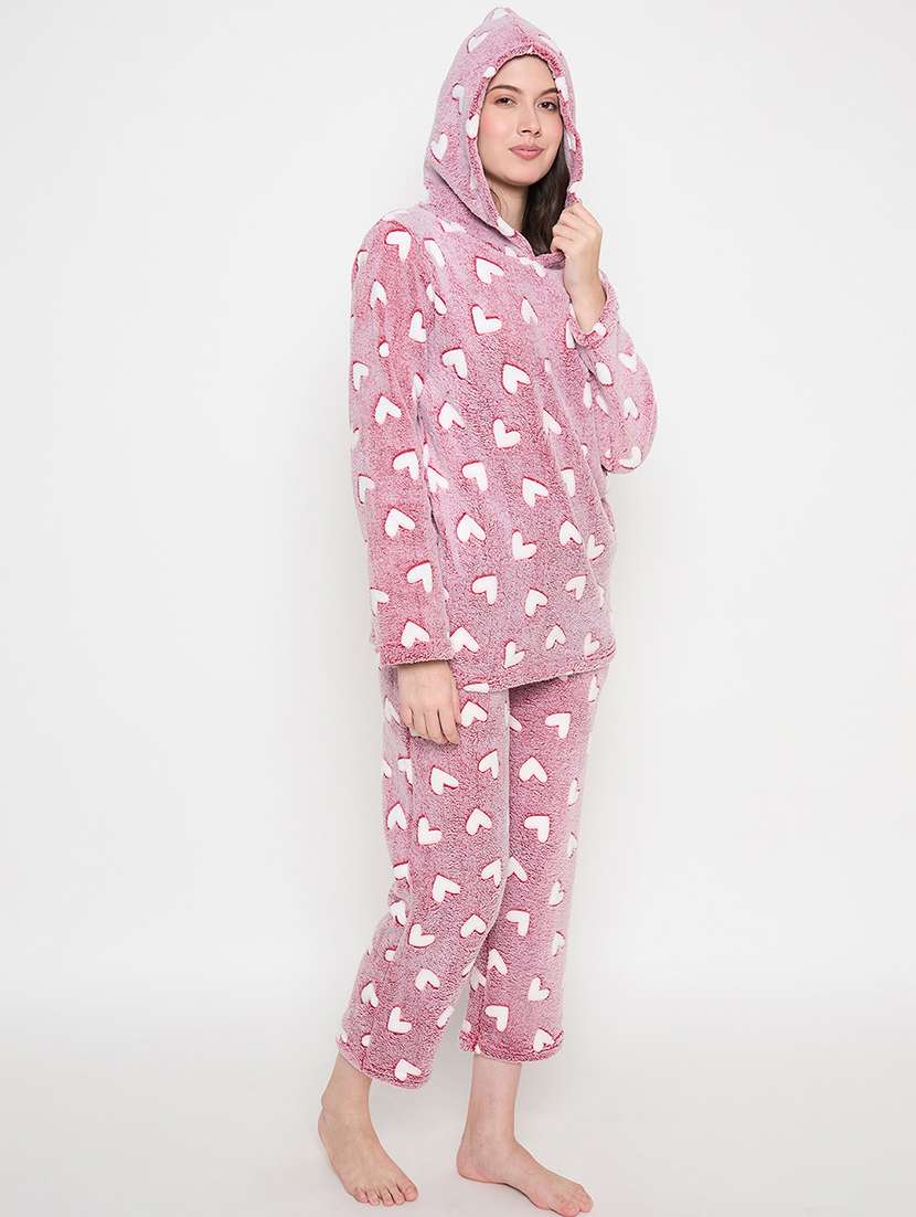 women self designed hooded pyjama nightwear set - 21571142 -  Standard Image - 3