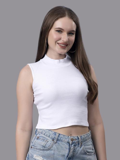 women solid sleeveless crop top - 21571378 - Standard Image - 0