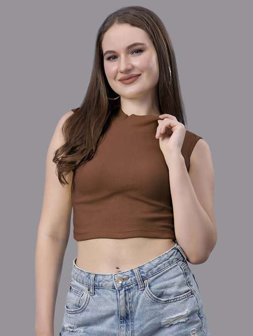 women solid sleeveless crop top - 21571385 - Standard Image - 0