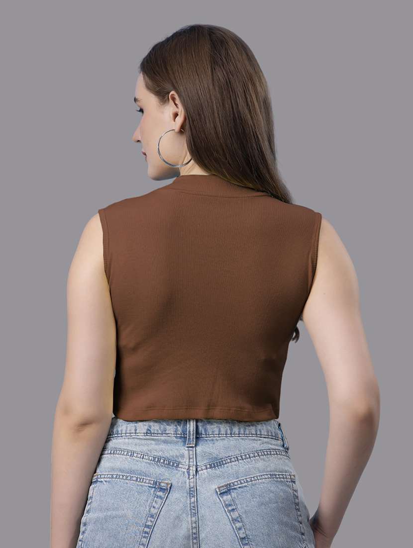 women solid sleeveless crop top - 21571385 - Standard Image - 3