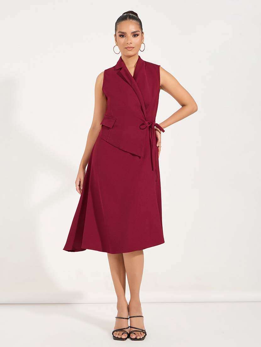 women red solid a-line dress - 21571401 -  Standard Image - 3