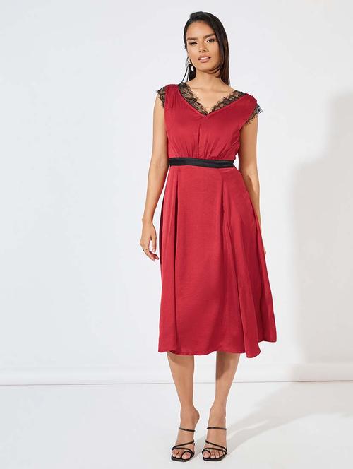 women red solid a-line dress - 21571416 - Standard Image - 0