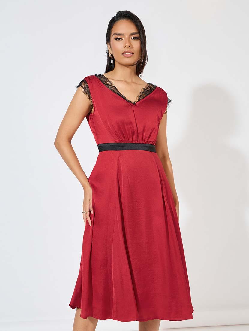 women red solid a-line dress - 21571416 - Standard Image - 3