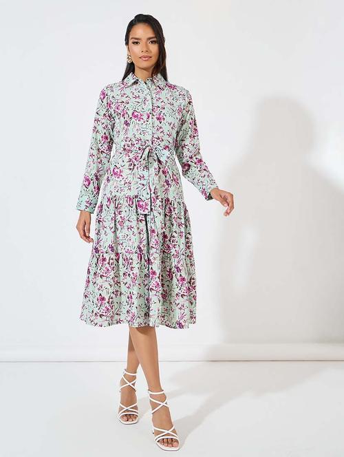 women blue floral printed a-line dress - 21571425 - Standard Image - 0