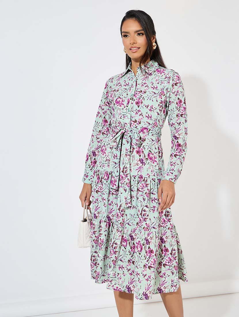 women blue floral printed a-line dress - 21571425 - Standard Image - 3