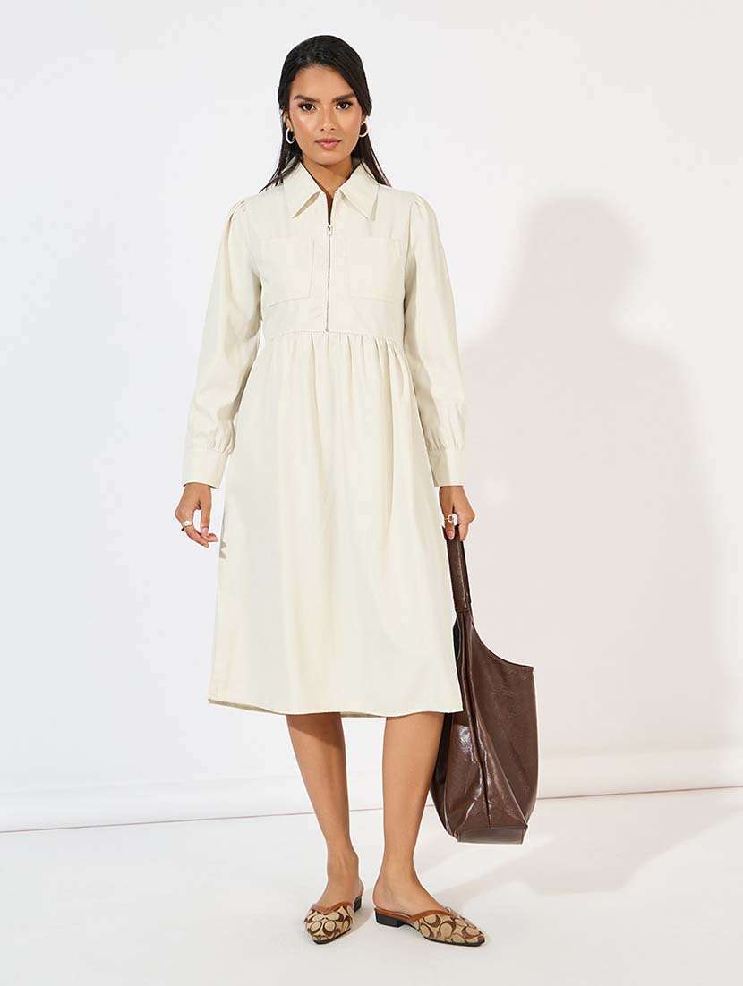 women beige solid a-line dress - 21571427 -  Standard Image - 3