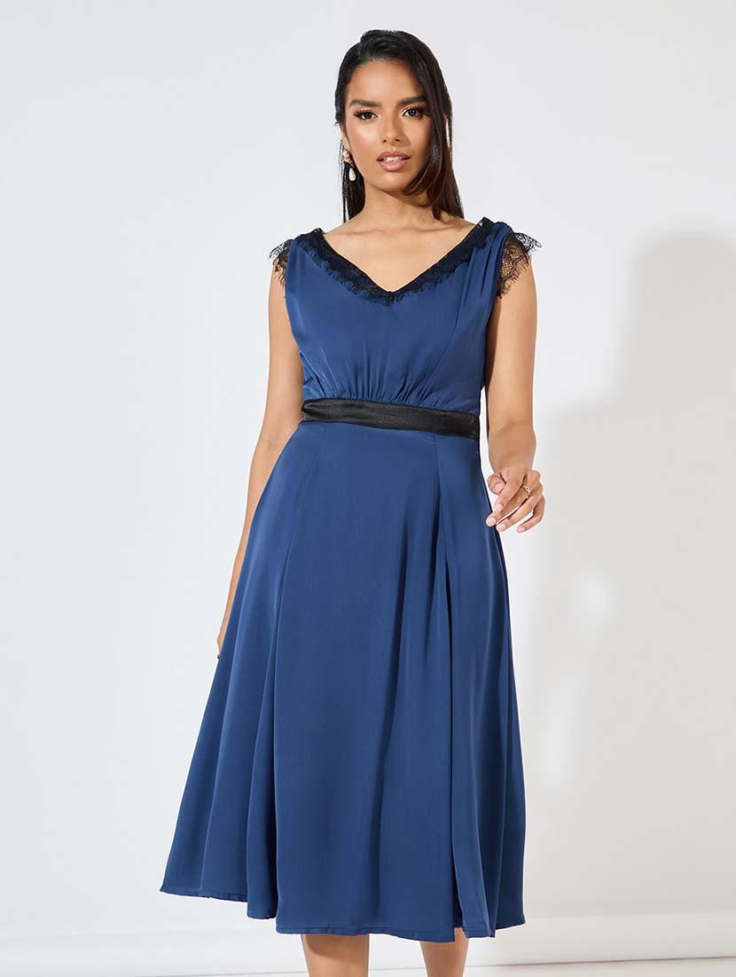 women navy blue solid a-line dress - 21571428 - Standard Image - 3